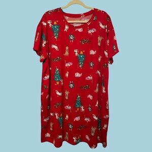 Festive Red Nightgown with Holiday Print